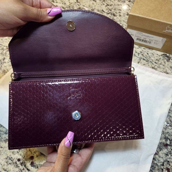 NEW Christian Louboutin Loubi54 Shoulder Bag in Merlot Patent Snake Embossed - Picture 9 of 13